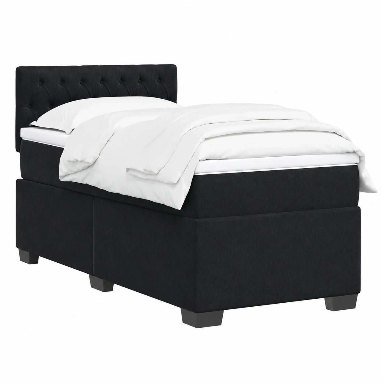 Modernes Polsterbett mit Stauraum und Rückenlehne, Holzgestell, Boxspringbett mit Matratze, Schwarz, 90x190 cm, aus Samt