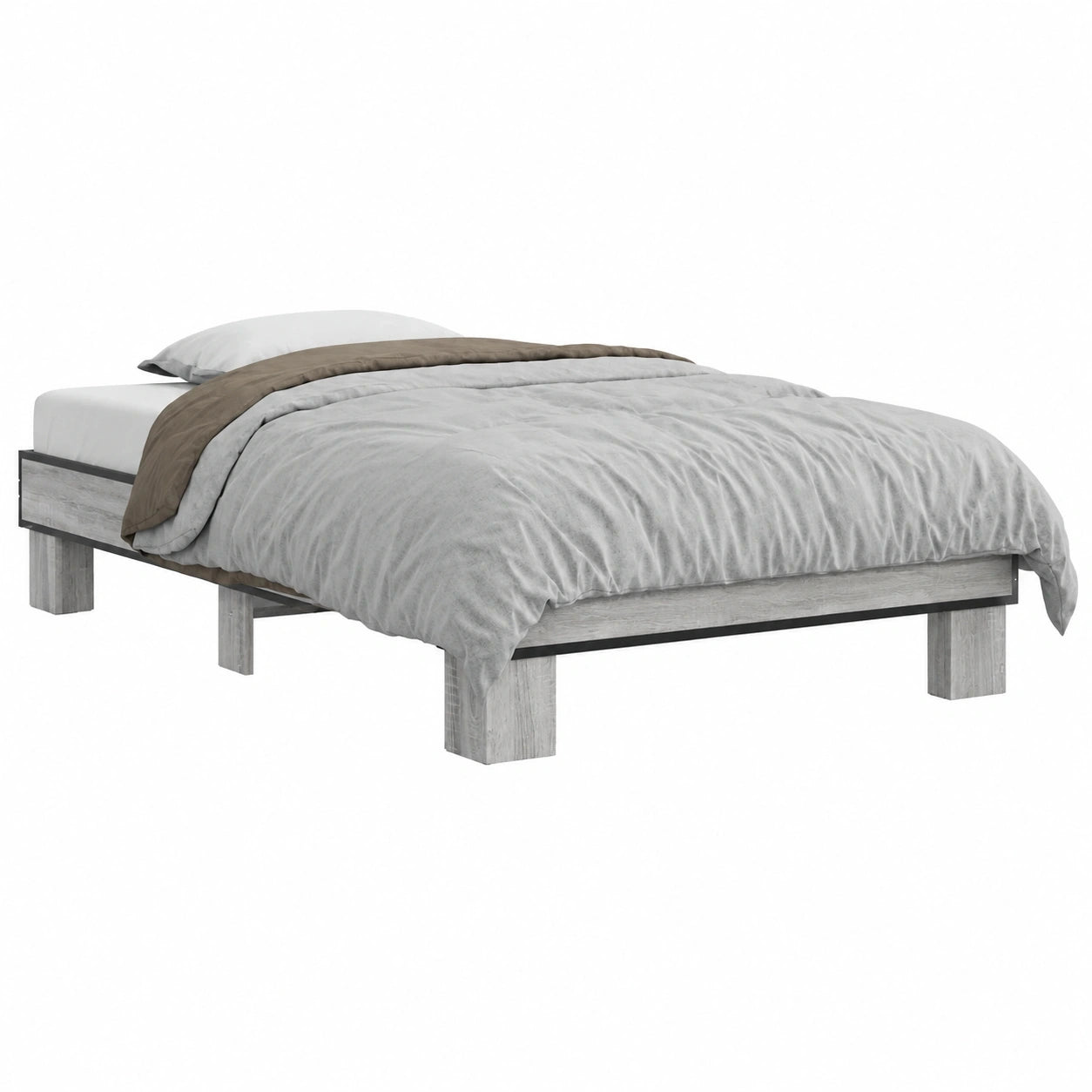 Elegantes Einzelbett 90x200 cm, Graues Design aus Holz und Metall, Inklusive Lattenrost für Schlafzimmer oder Gästezimmer