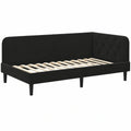 L-förmiges Samt-Tagesbett 90x200 cm in Schwarz, platzsparendes Gästebett mit verstellbarer Armlehne