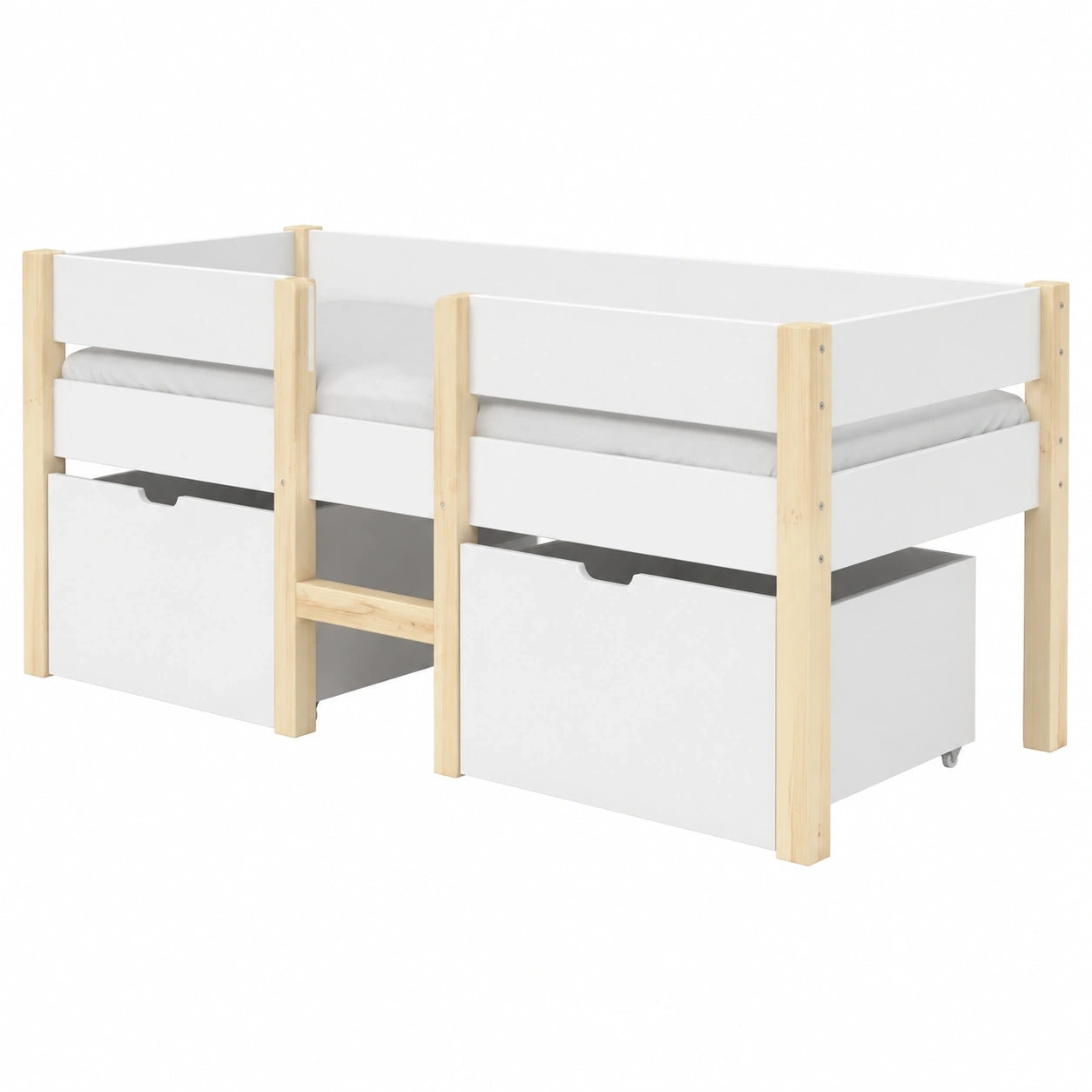 Natürliches Kiefernholz Kinderbett 90x200 cm mit Schublade und Rausfallschutz