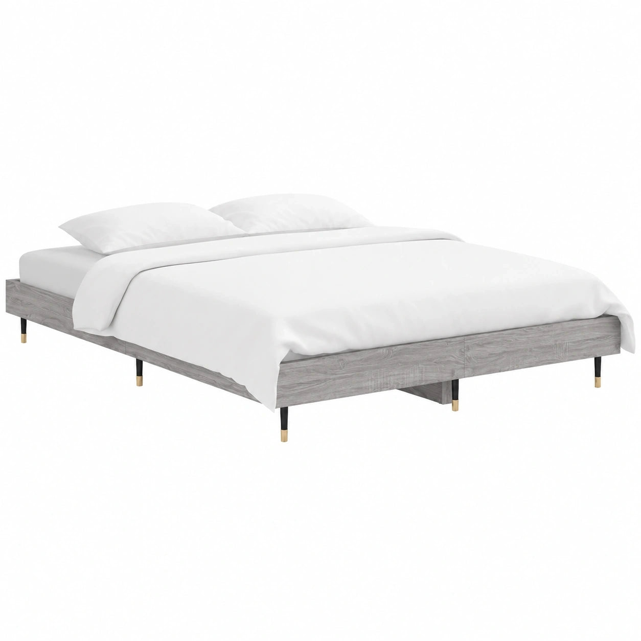 Modernes Doppelbett 135x190 cm in Sonoma Eiche, Stabiler Holzrahmen mit Metallfüßen