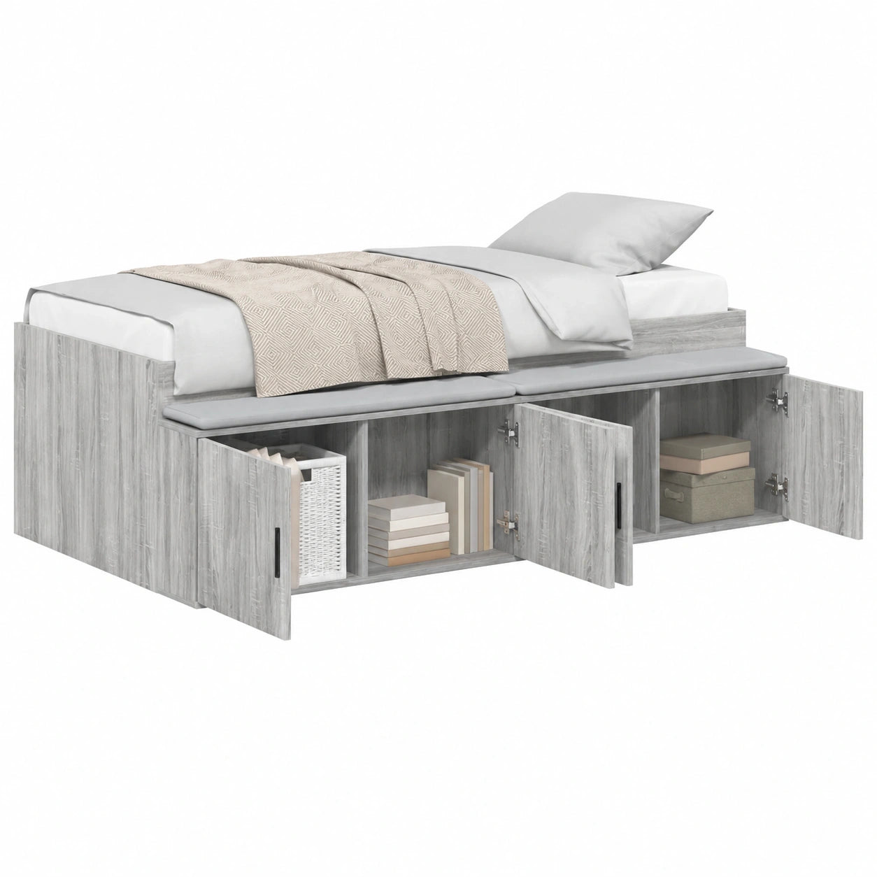 Einzelbett 90x200 cm in Grau mit Stauraum und Lattenrost für Jugend- und Gästezimmer