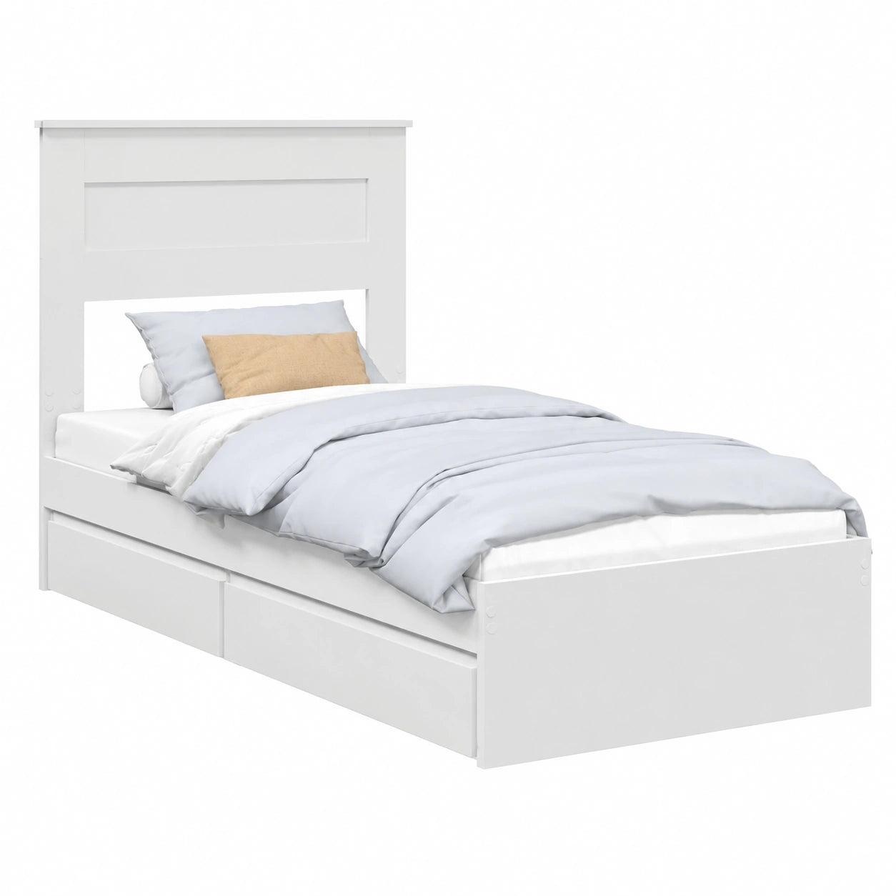 Einzelbett 75x190 cm mit Schubladen und Kopfteil aus Holzwerkstoff, inklusive Lattenrost, Weiß