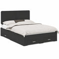 Modernes Doppelbett 140x190 cm mit Stauraum und Kopfteil, Schwarzes Holzdesign inklusive Lattenrost