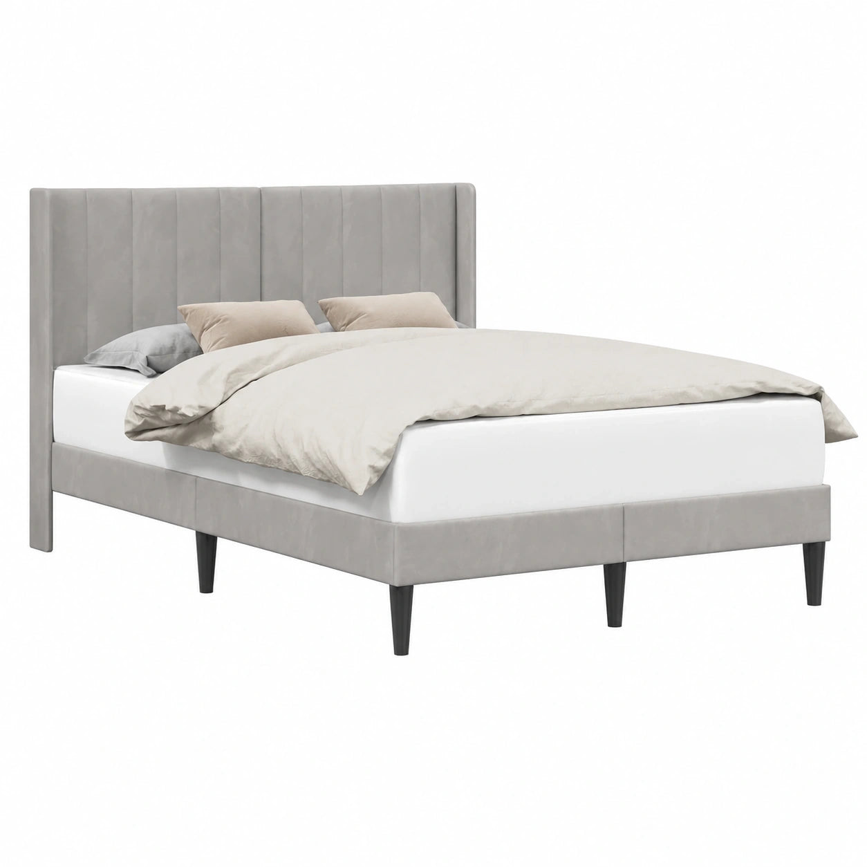 Modernes Polsterbett 140x200 cm mit Samtkopfteil, Hellgrau, Stabiler Sperrholz-Lattenrost, Doppelbett für stilvolle Schlafzimmer