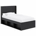 Einzelbett aus Holzwerkstoff 90x200 cm, Schwarz mit Stauraum und Kopfteil für Jugend- und Gästezimmer