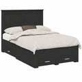 Modernes Doppelbett mit Stauraum und Kopfteil, 135x190 cm, Schwarzer Holzwerkstoff, Stabiler Bettrahmen mit Schubladen