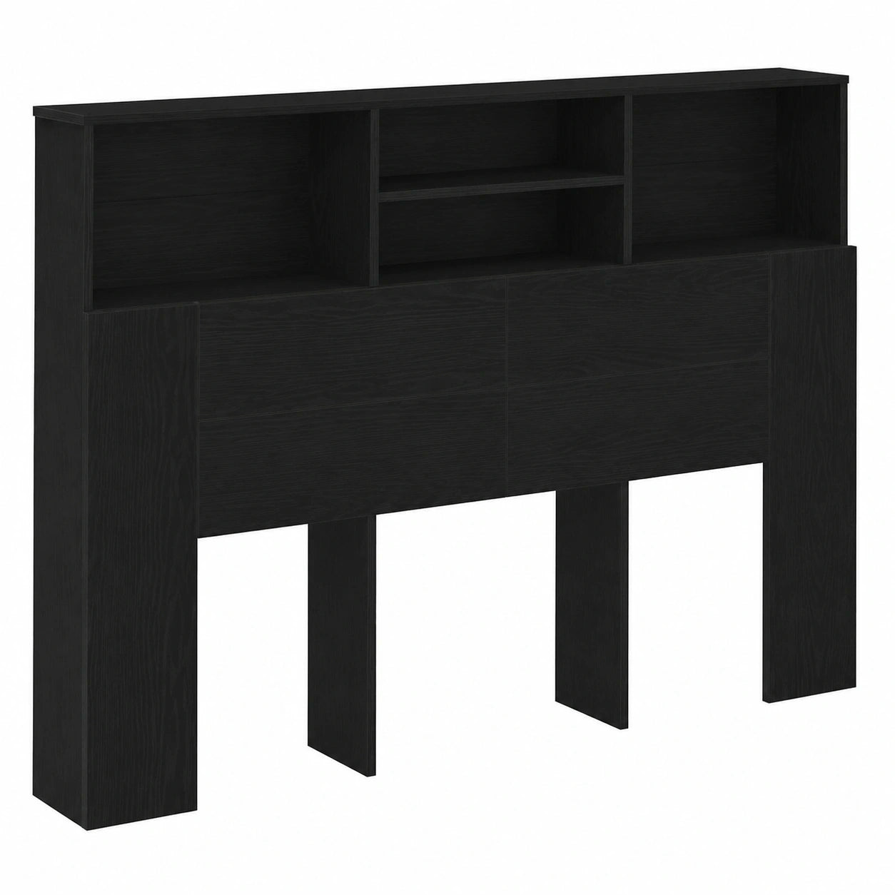 Moderne Kopfteil-Schrank in Schwarz und Eichenoptik, 140 x 19 x 103,5 cm, Holz Bettgestell