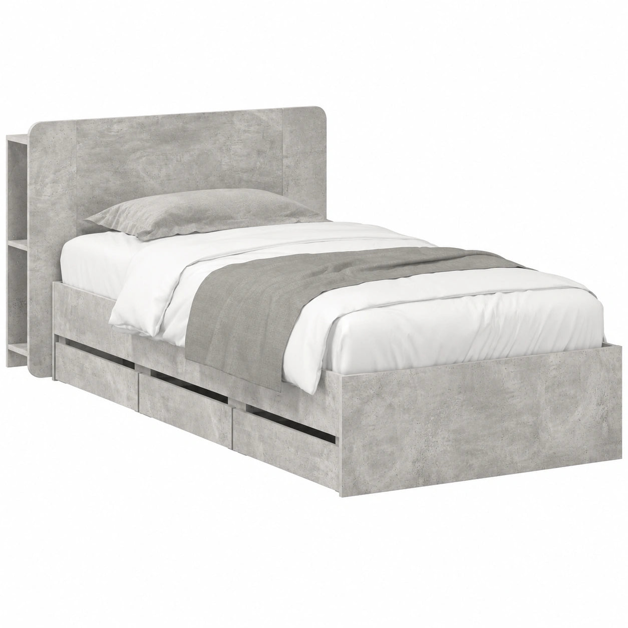 Modernes Bettgestell mit Stauraum, Betongrau, 90x190 cm, Holzwerkstoff