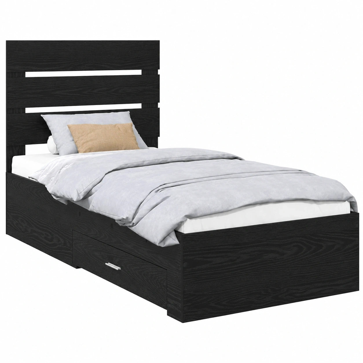 Modernes Einzelbett 90 x 190 cm mit Schubladen und Kopfteil in schwarzer Eichenoptik