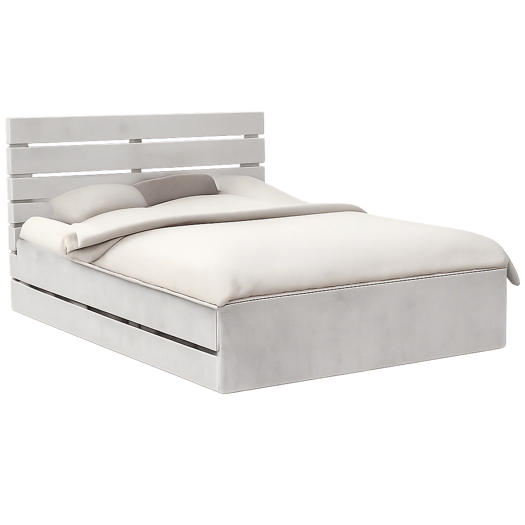 Doppelbett 140x190 cm in Betonoptik mit Kopfteil, Holzwerkstoff, 6 Schubladen, 200 kg Tragkraft