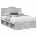 Modernes 140x190 cm Bettgestell mit stabilem Kiefernholz-Kopfteil, Betonoptik, bis 200 kg belastbar