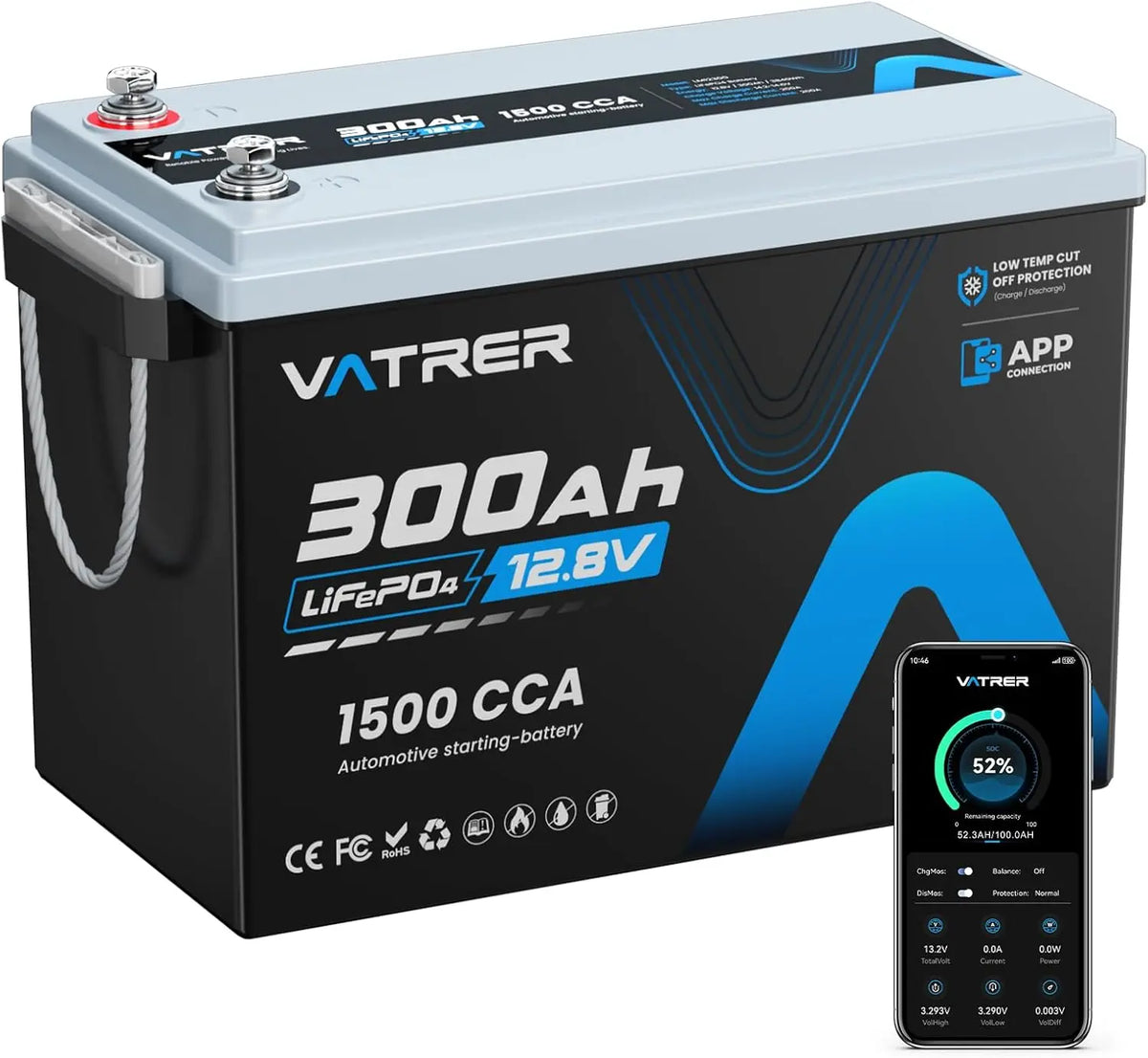 VATRER Batterie 12 V mit Bluetooth