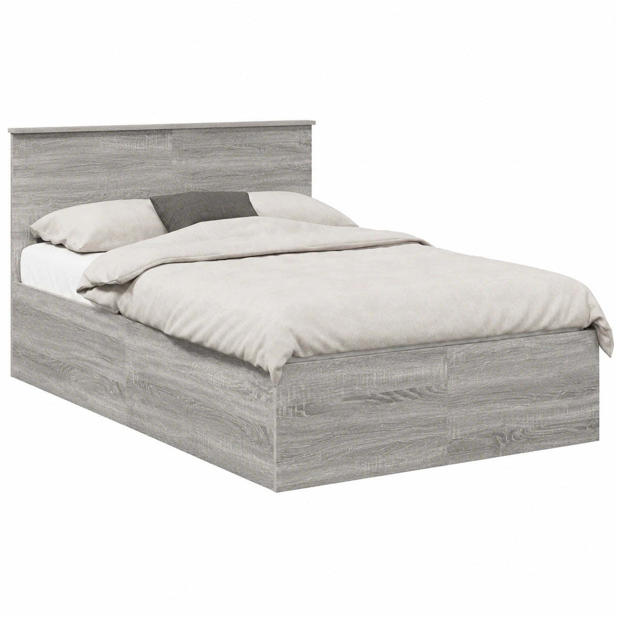 Modernes Doppelbett 135 x 190 cm aus Holzwerkstoff mit grauem Sonoma-Kopfteil, ideal für Schlafzimmer