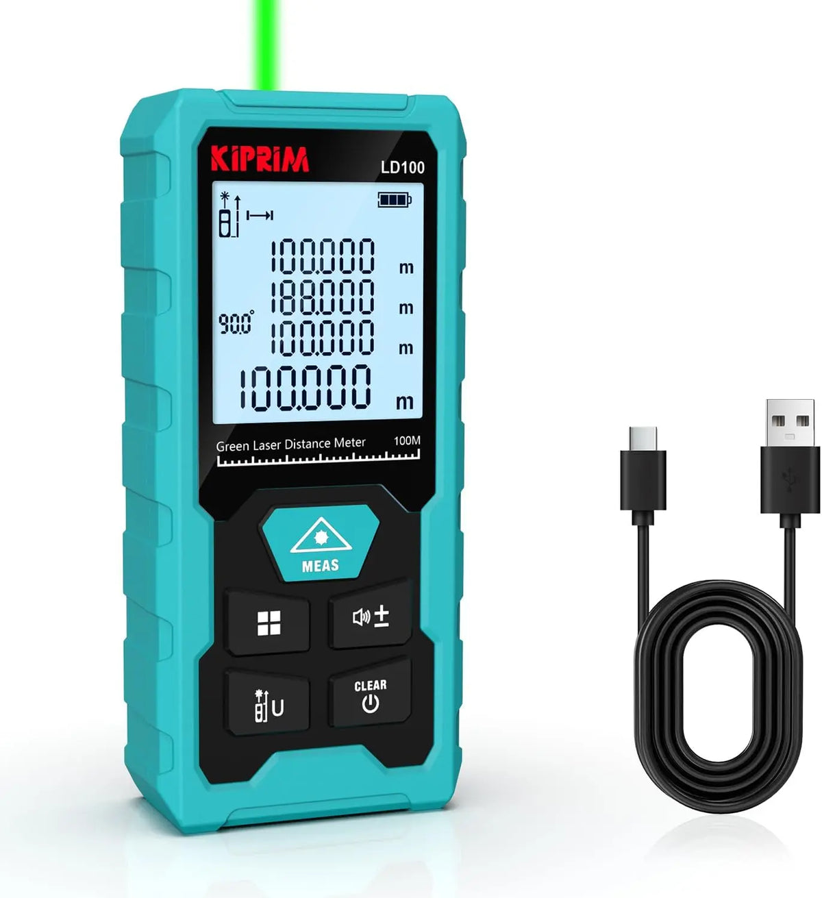 Kiprim LD100 Grüner Laser-Entfernungsmesser 100m mit USB-Typ-C-Akku