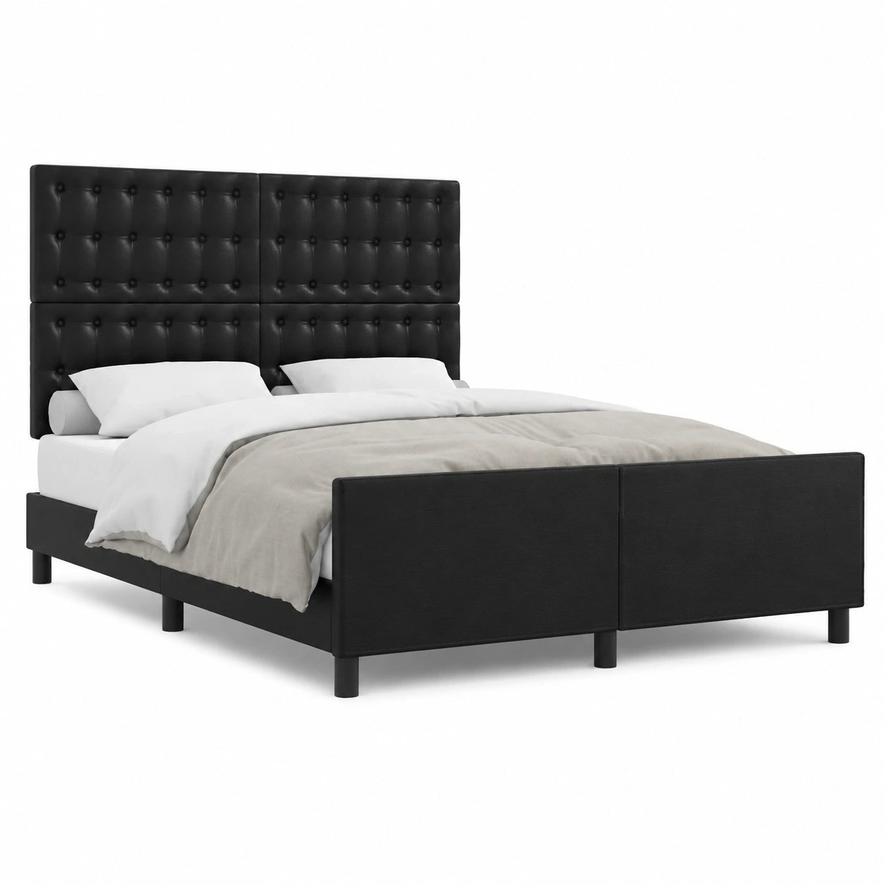 Hochwertiges Bettgestell aus Kunstleder, 140x190 cm, Schwarz, höhenverstellbar mit stabilem Holzrahmen, modernes Design fürs Schlafzimmer