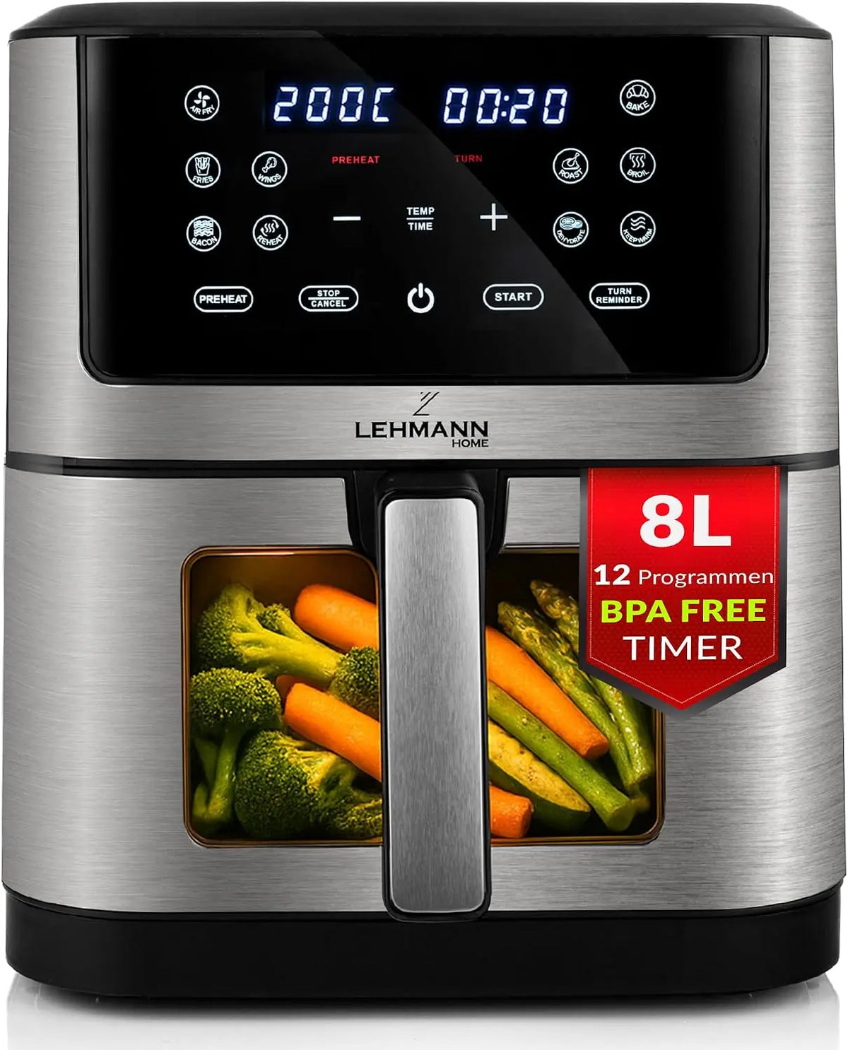LEHMANN Heißluftfritteuse 8 l 12 Programme mit Display und zwei Garzonen