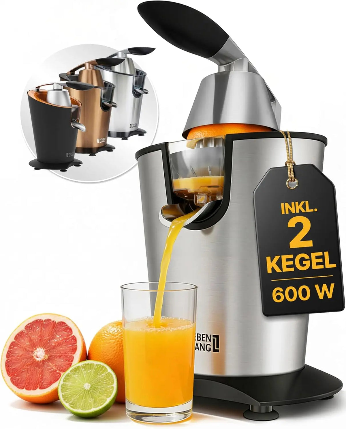 LEBENLANG Obstpresse 600 W Edelstahl