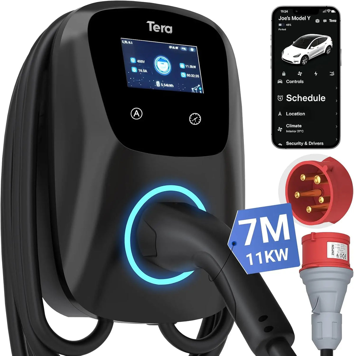 Tera Ladegerät 400 V 11 kW mit WLAN und Bluetooth Schwarz
