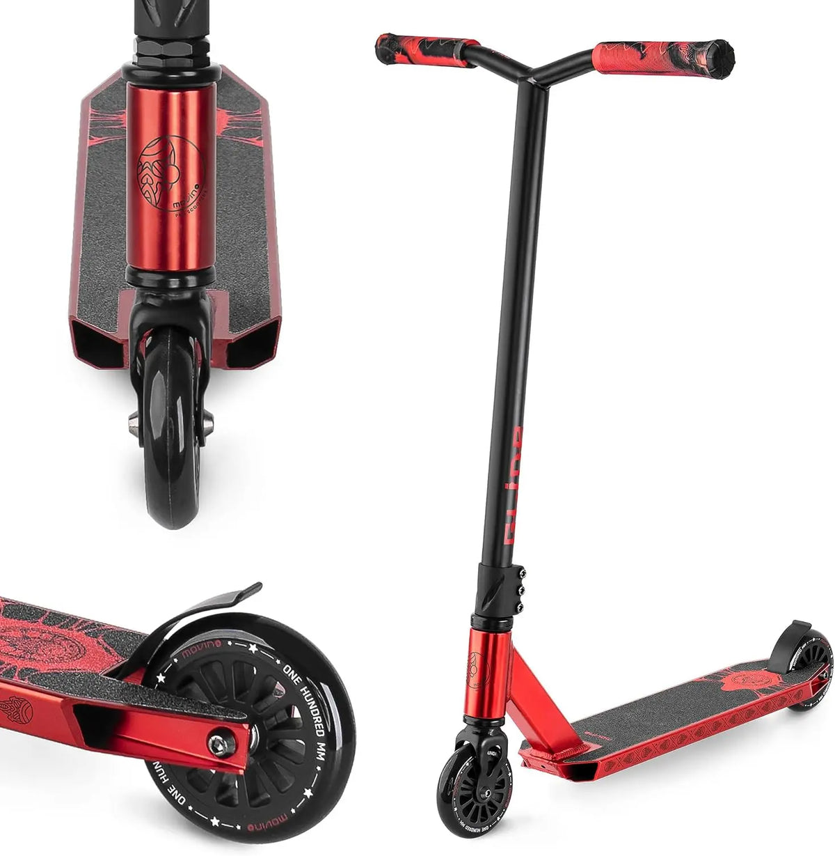 Movino Stunt Scooter Roller Professioneller Freestyle Roller ABEC 9 Kickscooter mit 100mm Rad 6061 Aluminium-Deck