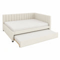 Elegantes Polster-Schlafsofa 140x200 cm mit Ausziehbett, Samt, Beige, ohne Matratze