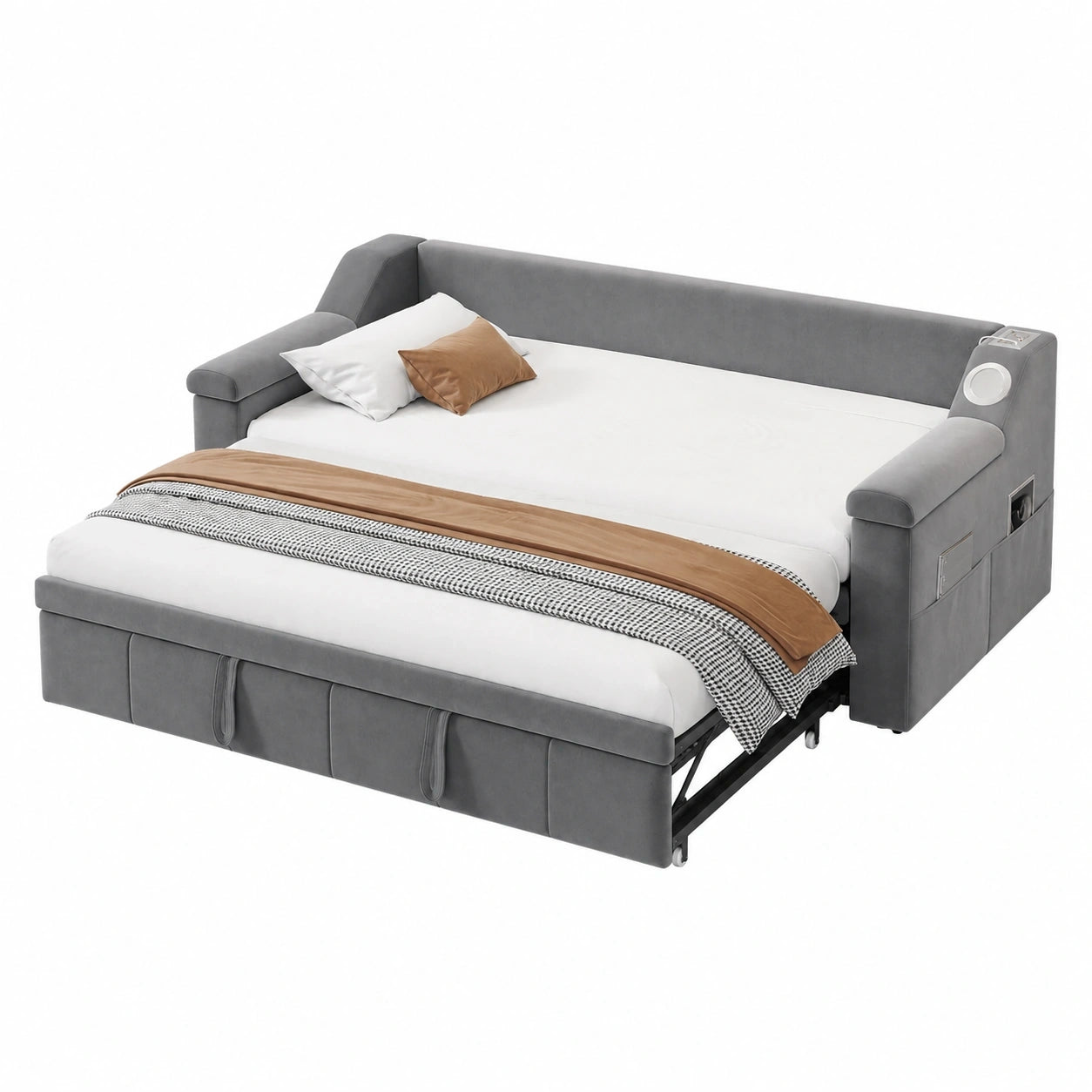 Verstelbares Tagesbett aus Samt mit Stauraum, 90/180x190 cm, Grau