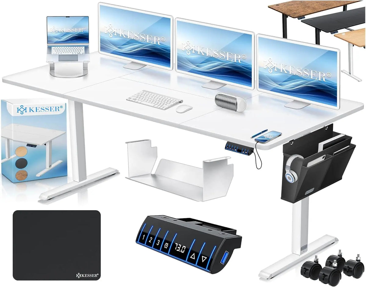 KESSER Schreibtisch 80 cm mit höhenverstellbar und USB-Anschluss Weiß