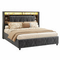 Modernes Polsterbett 140x200 cm mit LED, USB und Stauraum, Samt Grau
