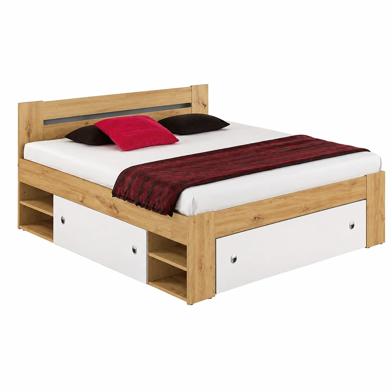 Stella Trading Doppelbett-Komplettset Stefan 180x200 cm mit Nachtkommoden - Eiche Artisan & Weiß