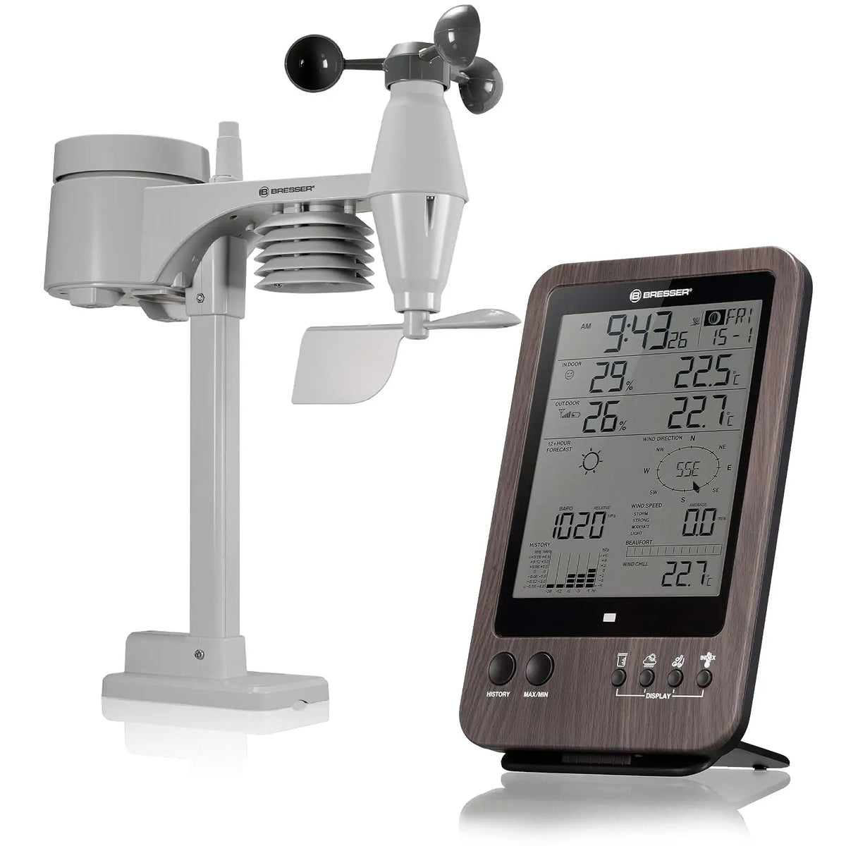 Bresser Wetterstation Funk mit Außensensor Wetter Center 5-in-1