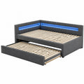 Modernes Polsterbett 140x200 cm mit Ausziehbett, LED-Licht und USB-Anschluss, Funktionsbett für Jugendzimmer, Gästebett, ohne Matratze, Grau