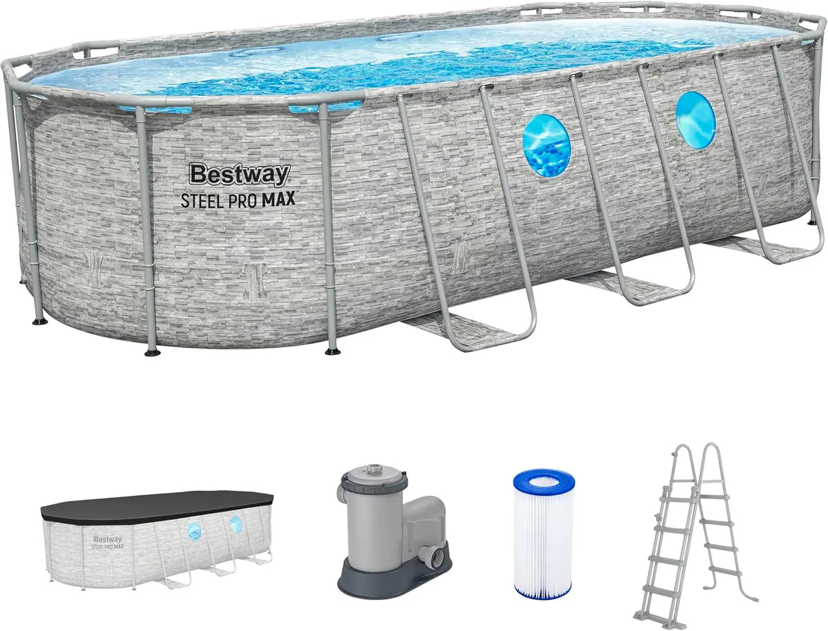 Bestway Power Steel Swim Vista Series Frame Pool Komplett-Set mit Filterpumpe 549 x 274 x 122 cm