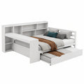Multifunktionales Holzschlafsofa 140x200 cm mit Schreibtisch und Regalen, ausziehbares Doppelbett ohne Matratze, weiß