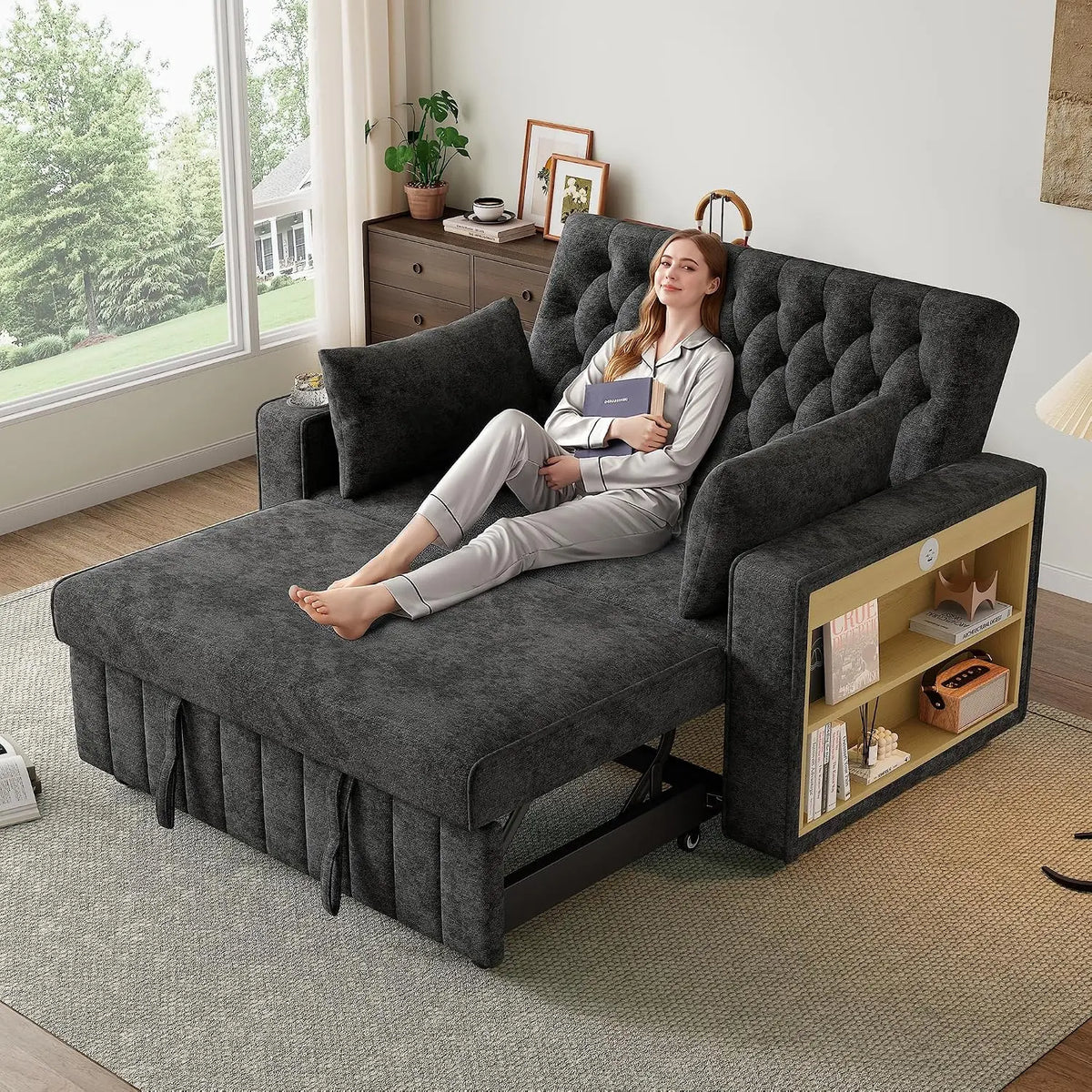 Sofa mit USB-Anschluss und Schlaffunktion Grau