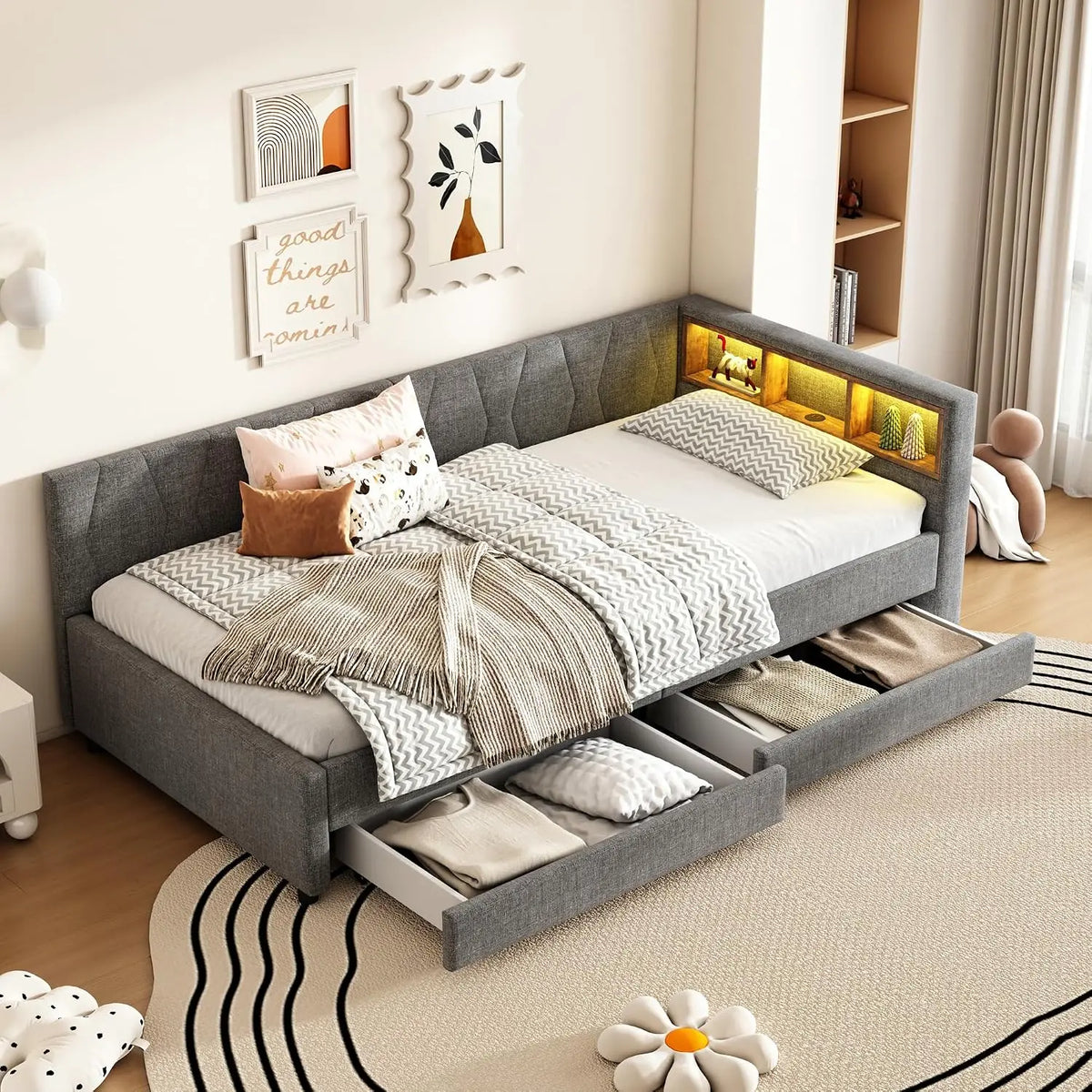 LAKFEW Sofa mit LED-Beleuchtung und USB-Anschluss Grau