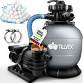 tillvex Sandfilteranlage Pool 10 m³/h + 800g Filterbälle & 7-Wege Ventil