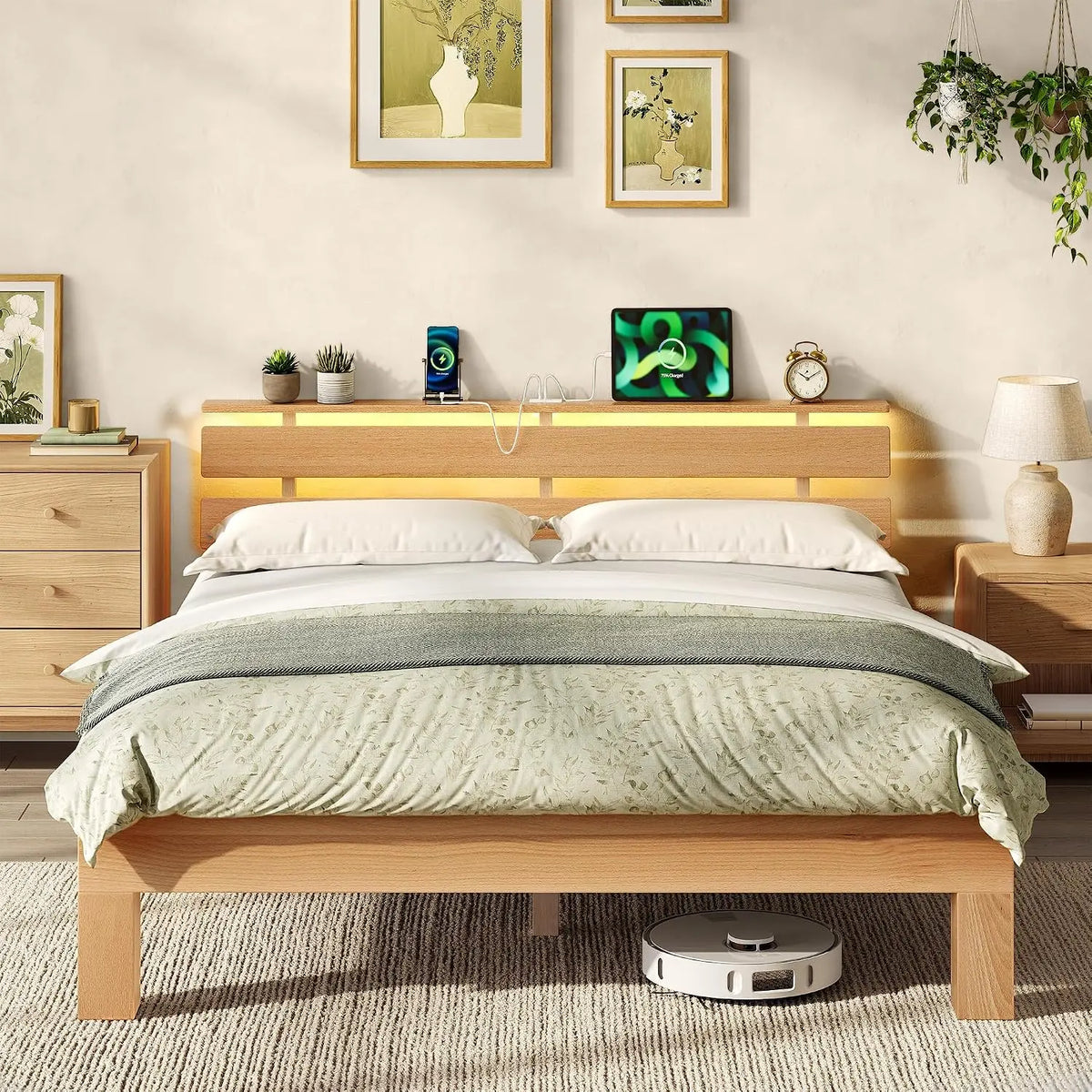 VASAGLE Bett mit LED-Beleuchtung und USB-Anschluss